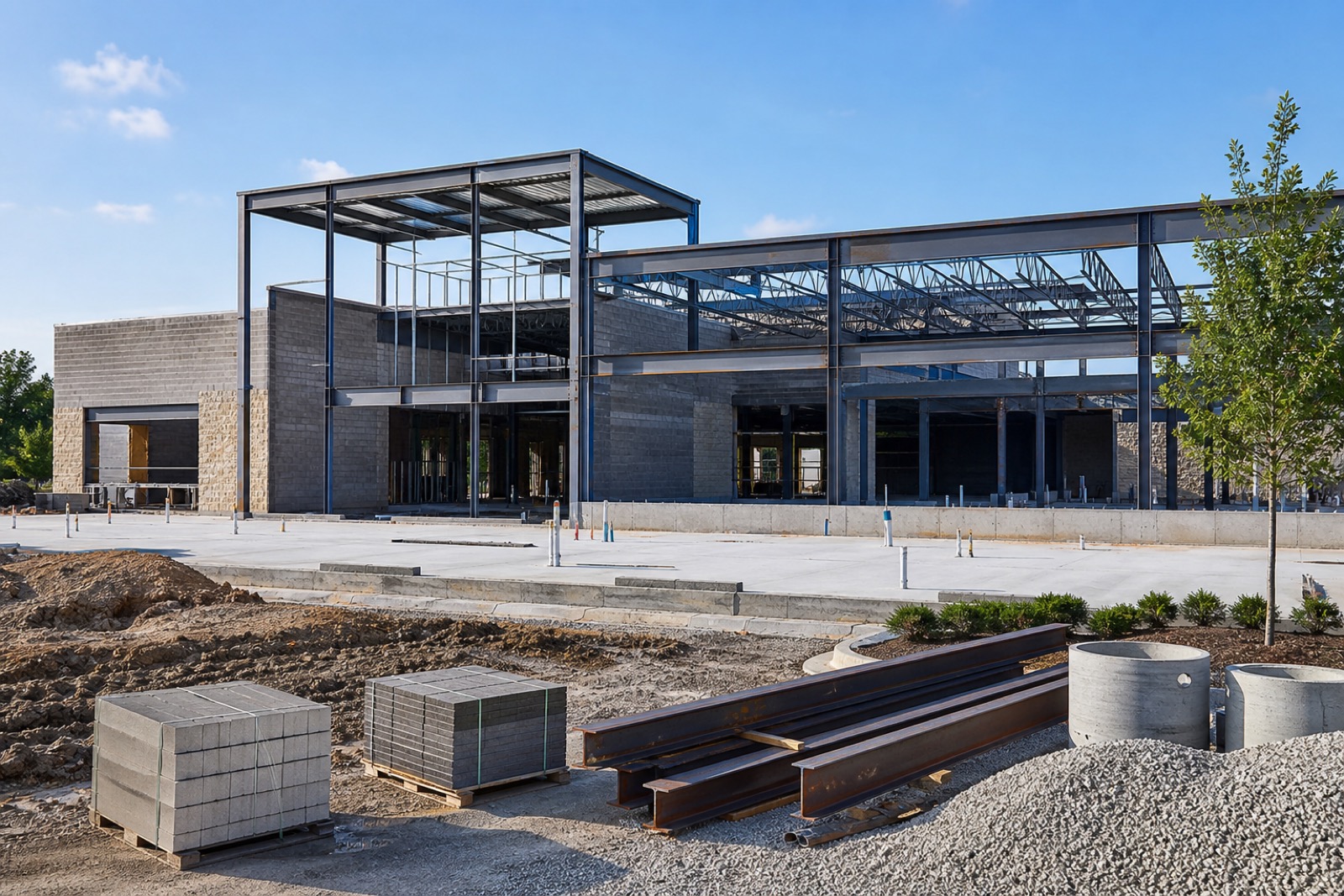 Commercial building exterior under construction