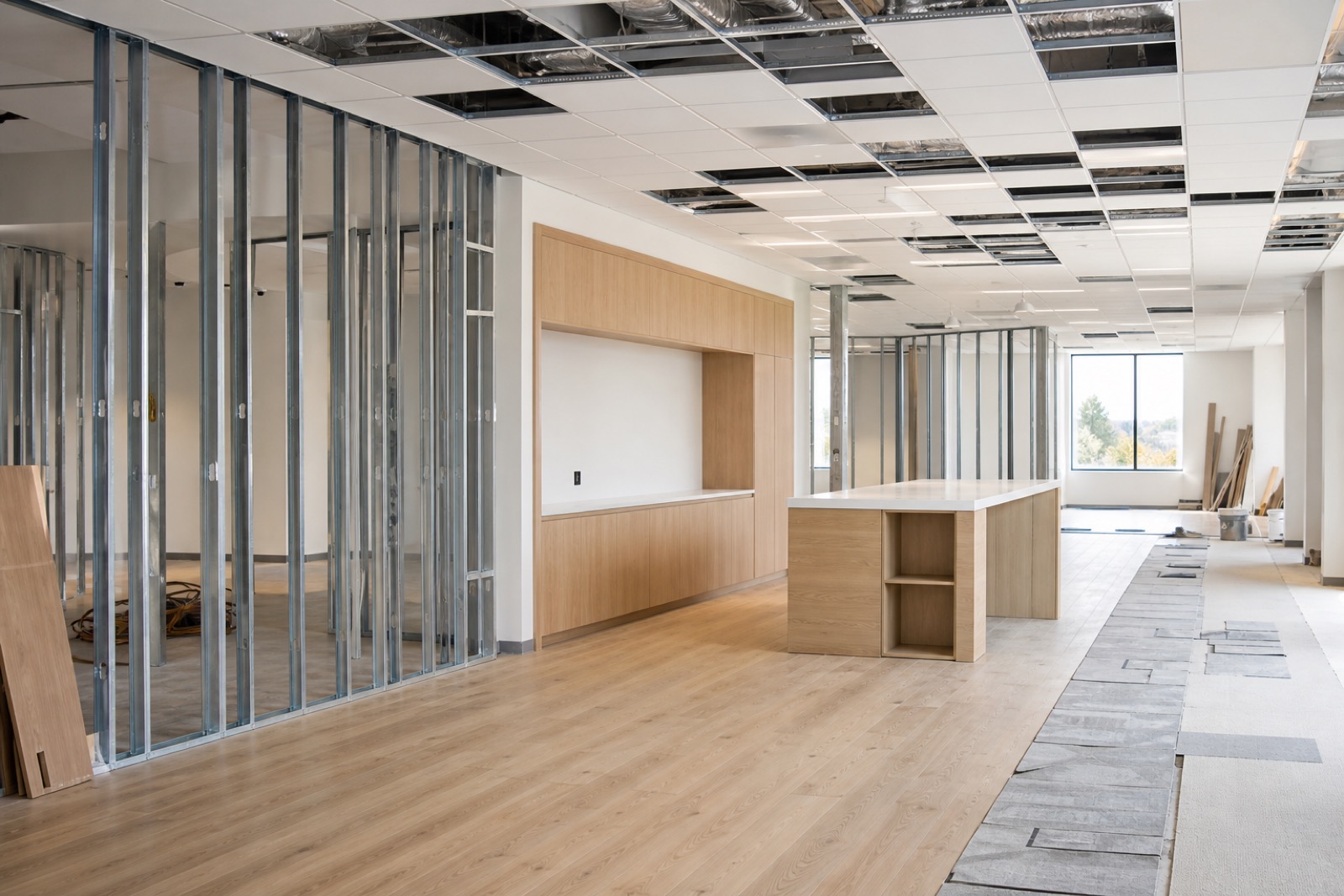 Finished flooring within a commercial interior